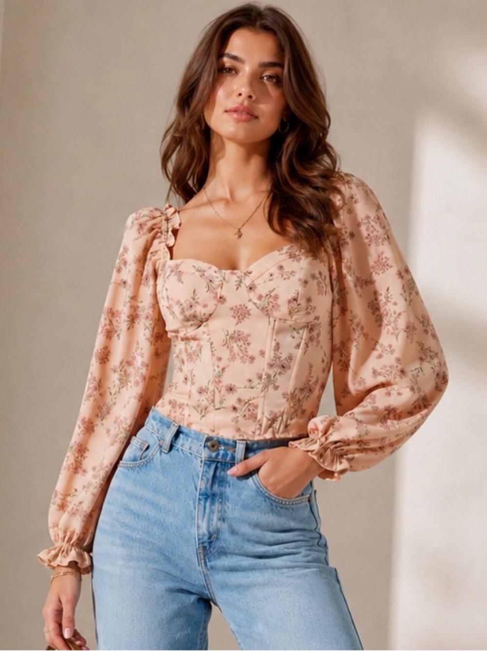 REVOLVE ASTR The Label Floral Puff Sleeve Corset Crop Top Size XS